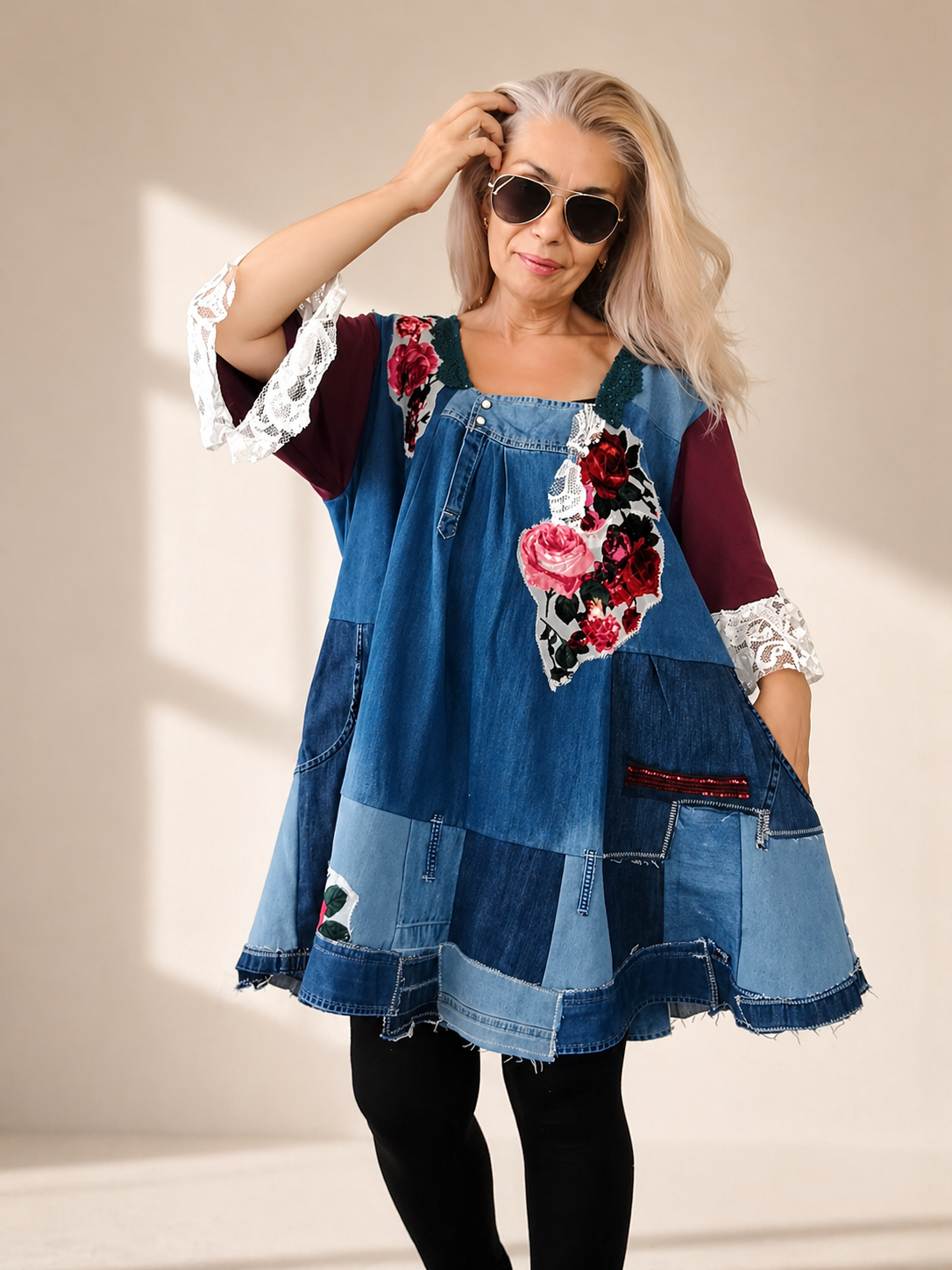 Plus Size Denim Dress,3XL Maxi Floral Summer Shirt Dress
