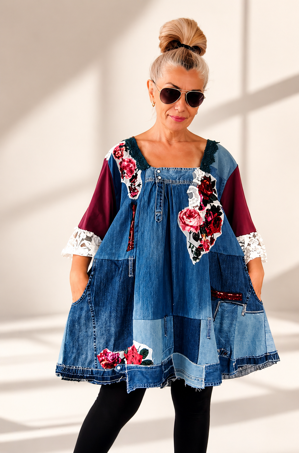 Plus Size Denim Dress,3XL Maxi Floral Summer Shirt Dress