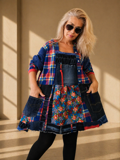 Plus Size Denim Shirt Dress,3XL Boho Style Tunic Dress