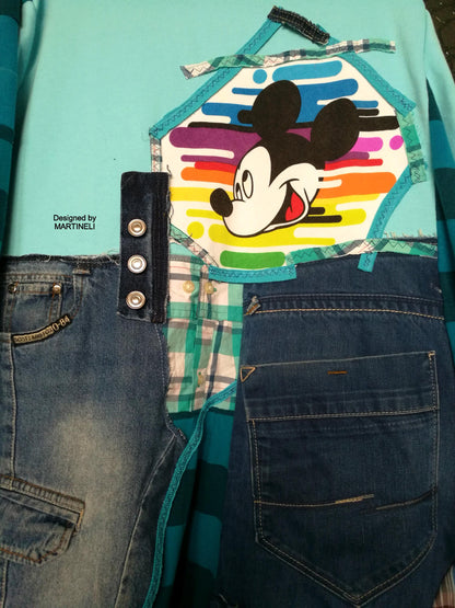 3XL Plus Size Mickey Mouse Dress – Turquoise Denim Patchwork Tunic