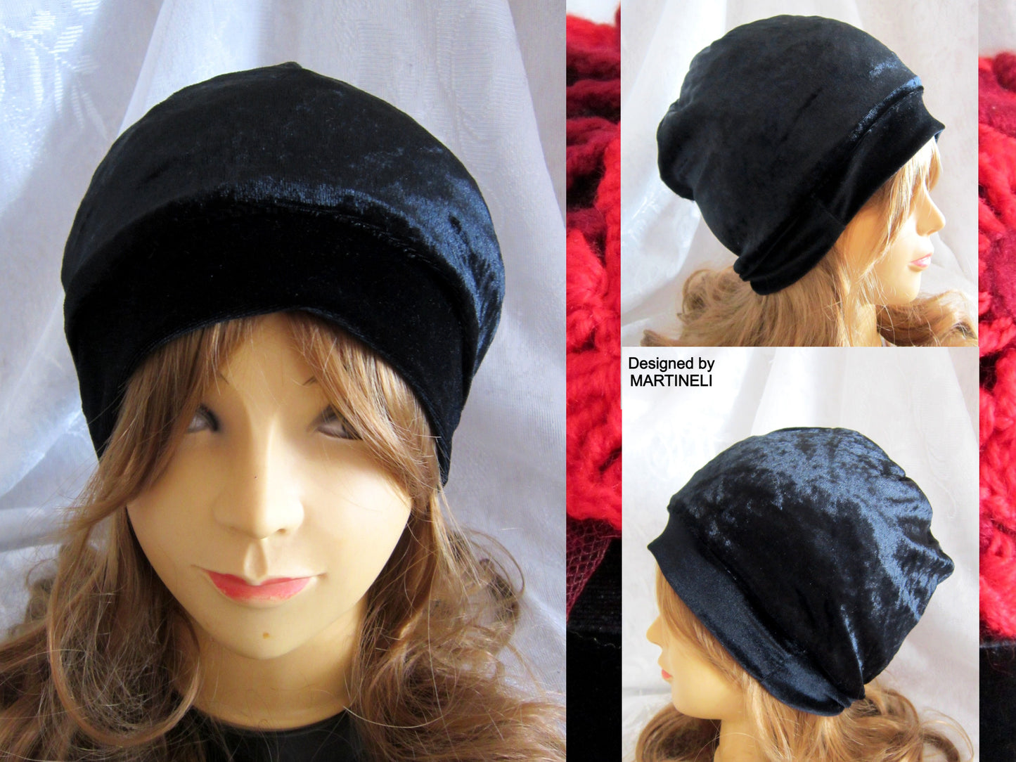 Winter Beanies for Women Black Velvet Beanie Hat for Women