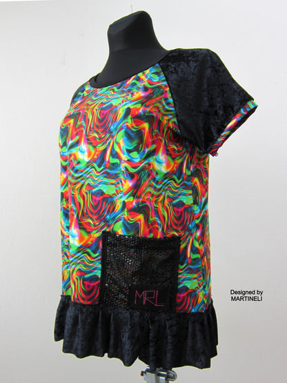M/L Short Sleeves Cotton Tunic Dress,Abstract Print Dress