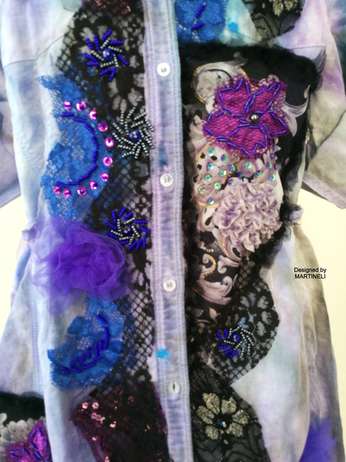 Linen Shirt Dress,M/L Tie Dye Embroidered Summer Dress