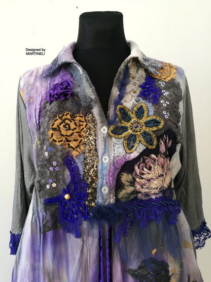 Tie Dye Summer Dress,XL Purple Embroidered Dress