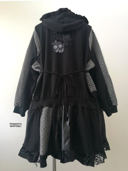 Plus Size Hooded Coat,4XL Black Gothic Duster Dress