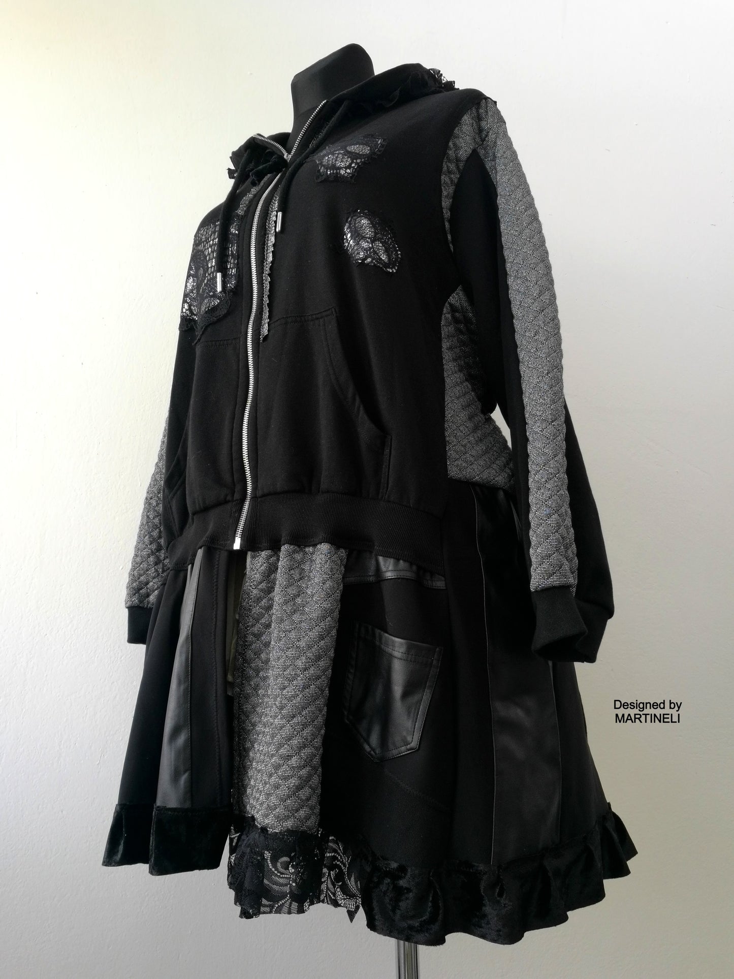 Plus Size Hooded Coat,4XL Black Gothic Duster Dress