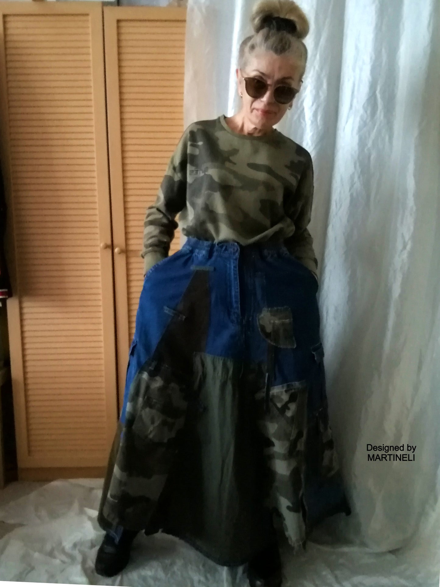 Long Denim Skirt,S/XL Maxi Camouflage Skirt