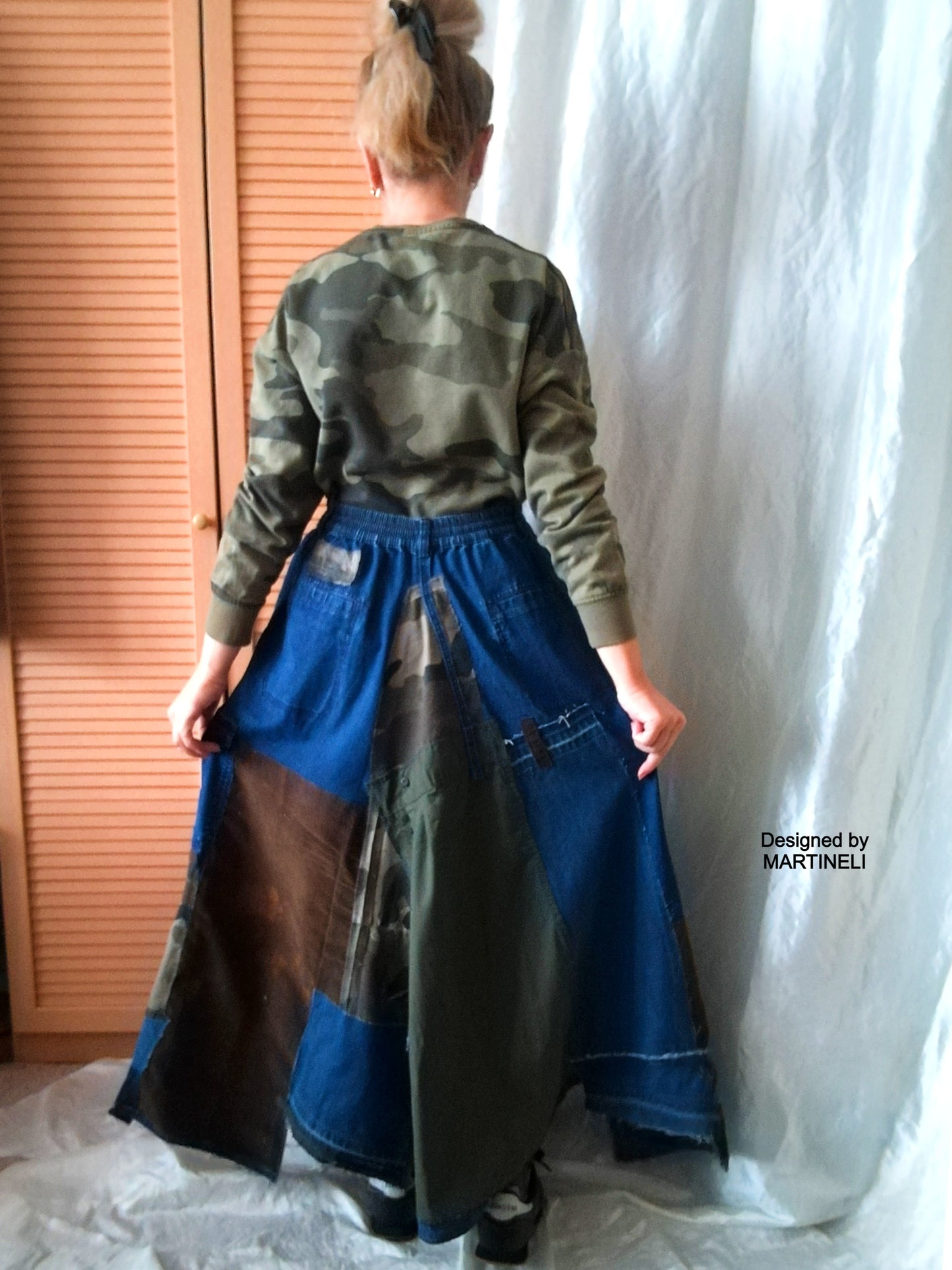 Long Denim Skirt,S/XL Maxi Camouflage Skirt