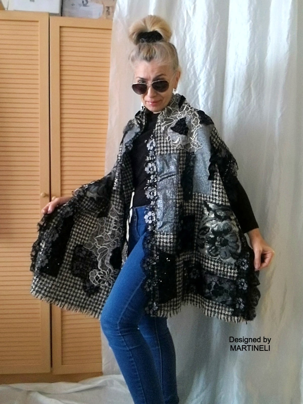 Long Knit Shawl,Embroidered Shawl Wrap,Warm Women`s Scarf