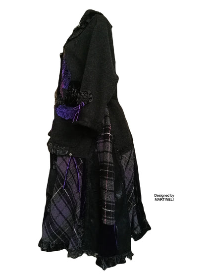 Plus Size Wool Coat,3XL Black Maxi Coat,Boho Embroidered Coat