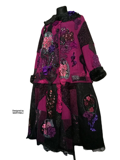 Plus Size Wool Coat,3XL Boho Style Maxi Pink Coat