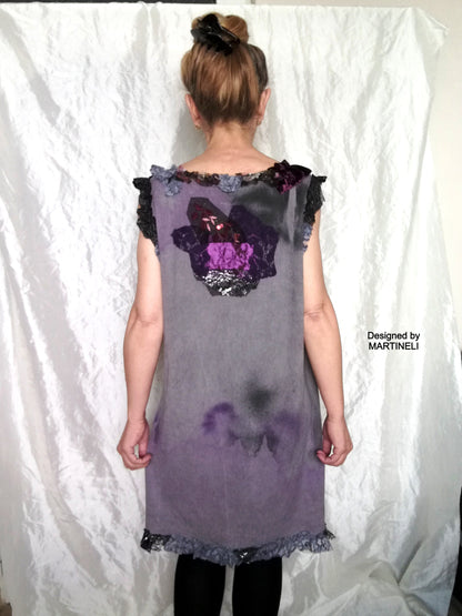 Sleeveless Boho Cotton Dress L/XL Purple Lace Dress For Women