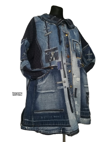 Plus Size Denim Jacket 3X/4X Boho Style Distressed Denim Jacket
