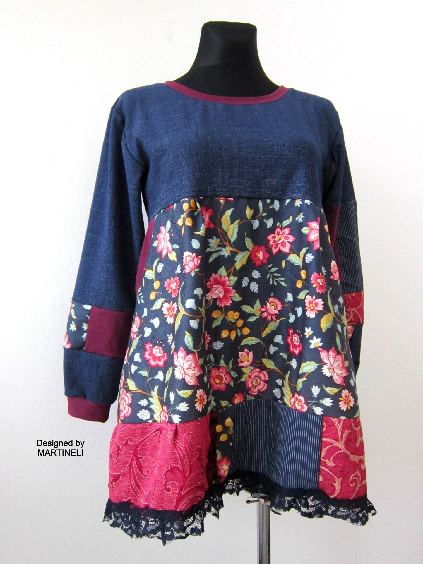 M/L Long Sleeves Boho Floral Sweatshirt Dress
