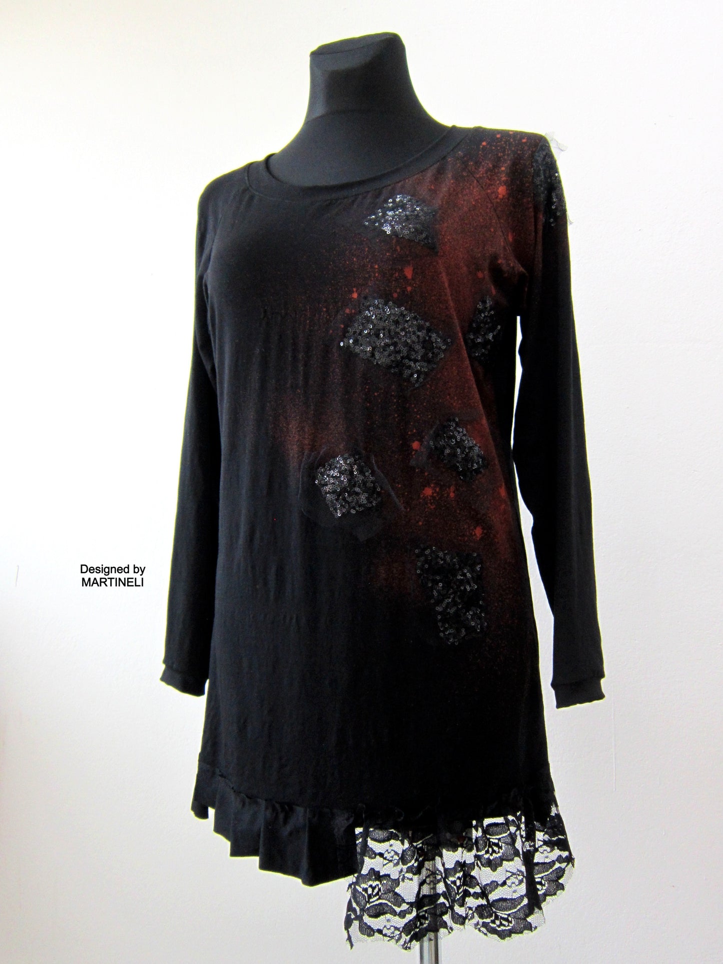 Black Short Cotton Dress M/L Asymmetric Little Black Dress