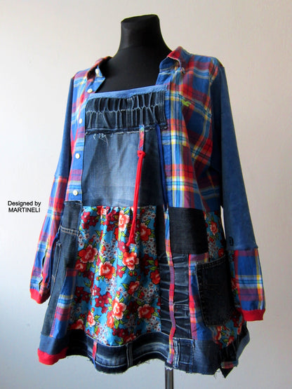 Plus Size Denim Shirt Dress 3XL Boho Style Tunic Dress