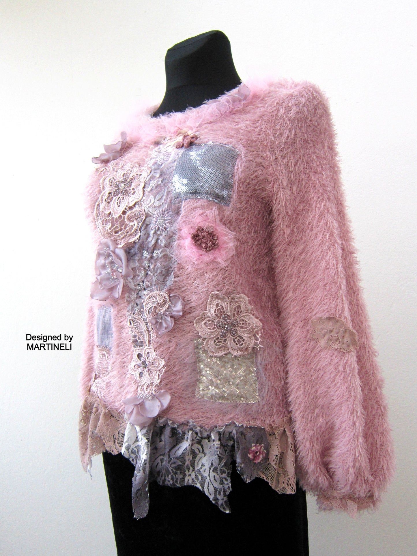 Pink Knit Sweater,S/M Boho Style Upcycled Clothing for Women