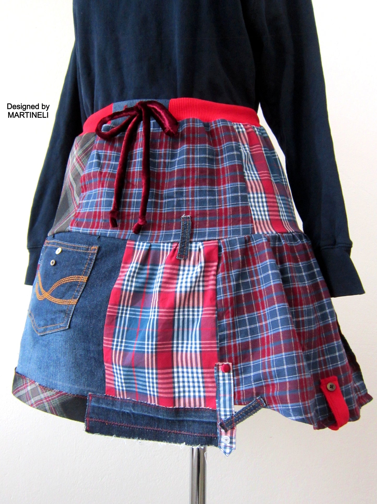 Patchwork Denim Mini Skrt,M Short Smock Skirt