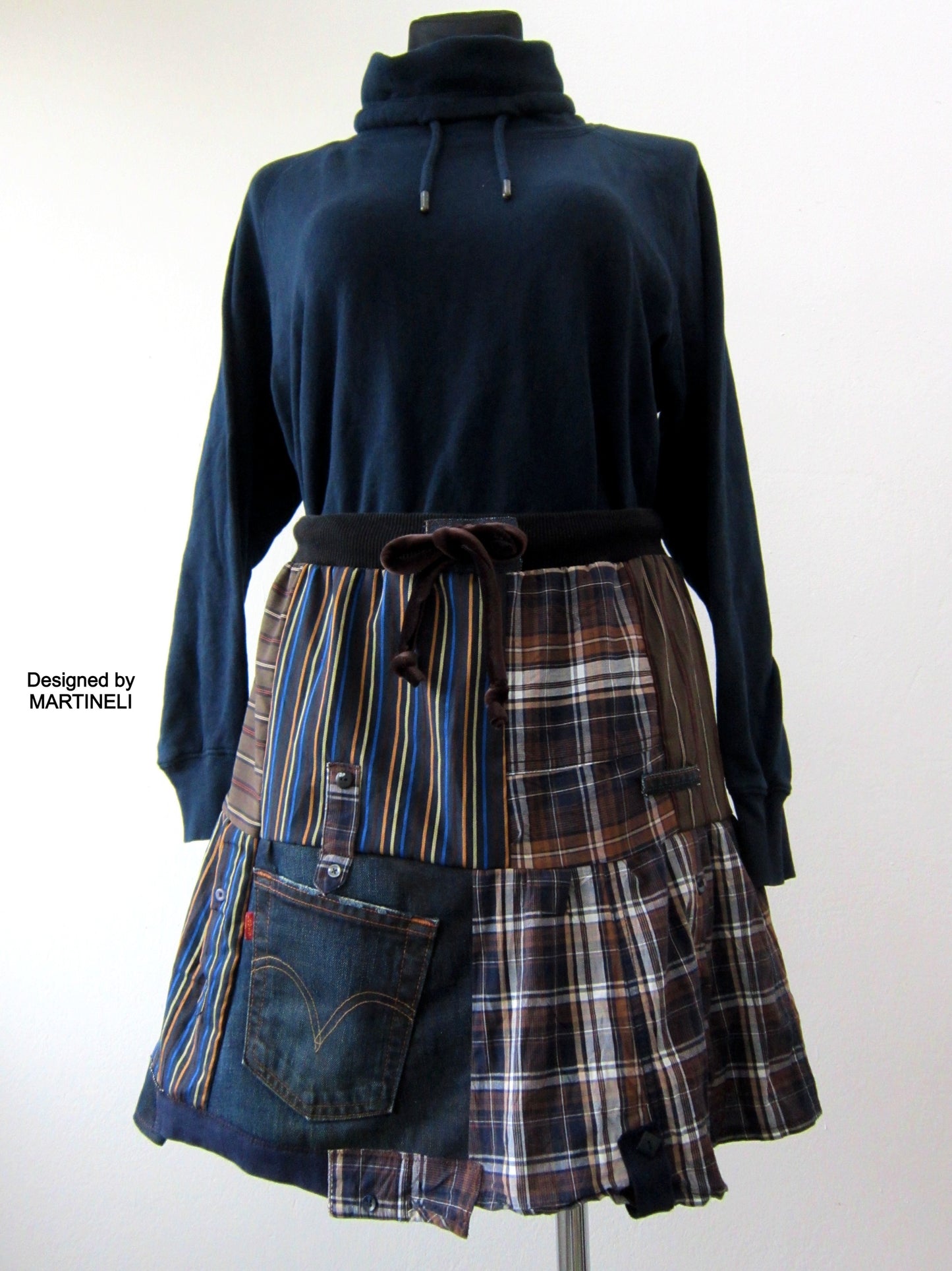 Short Denim Skirt,S Patchwork Mini Smocked Skirt