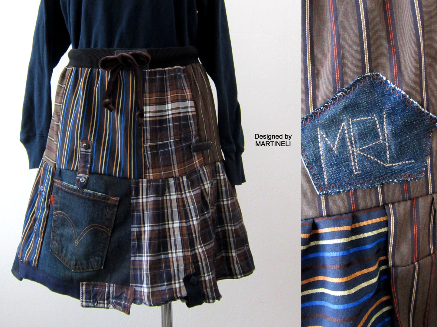 Short Denim Skirt,S Patchwork Mini Smocked Skirt