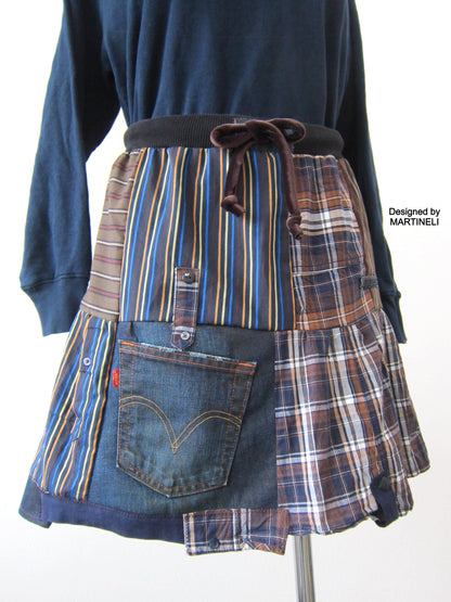 Short Denim Skirt,S Patchwork Mini Smocked Skirt