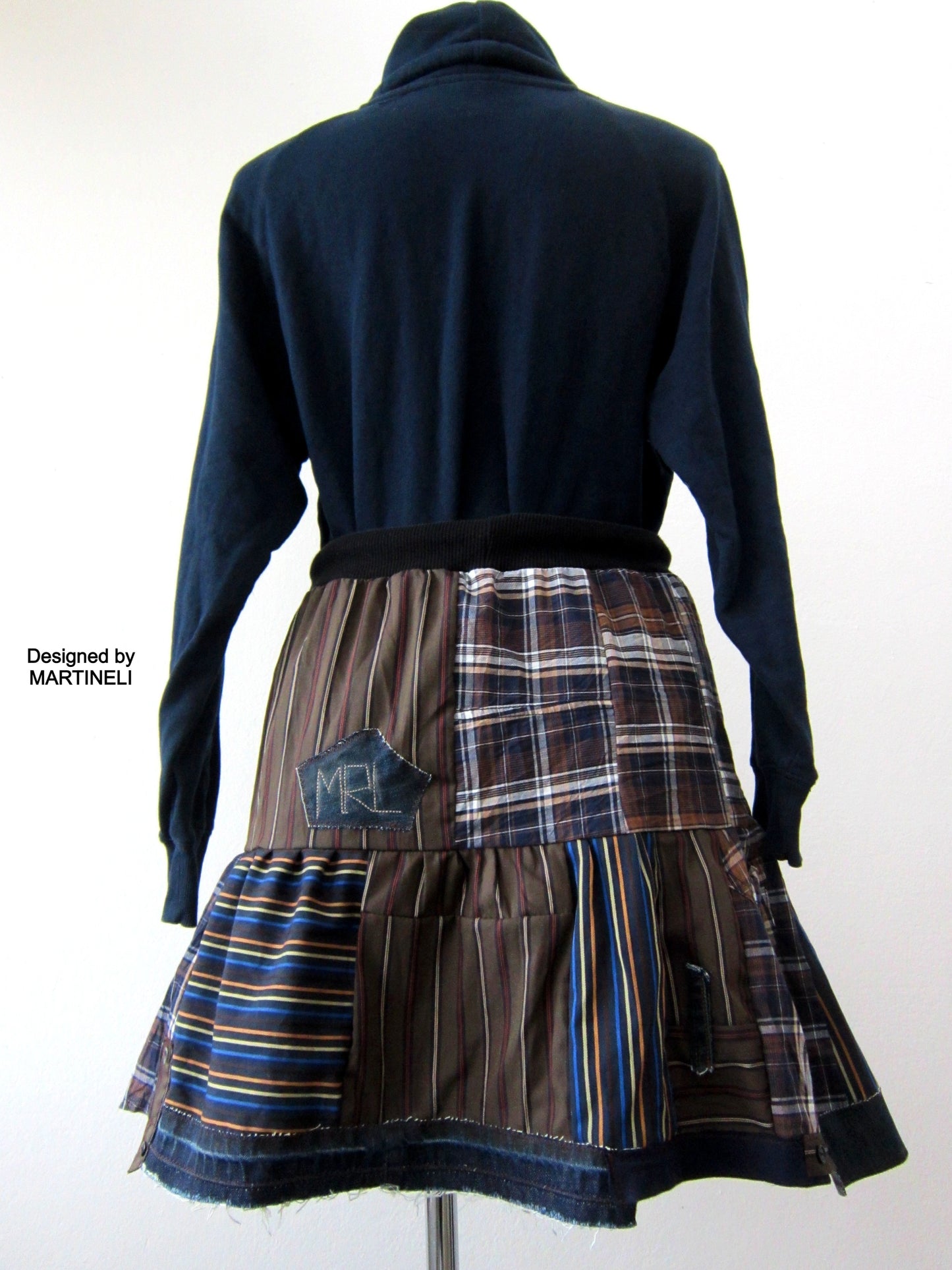 Short Denim Skirt,S Patchwork Mini Smocked Skirt