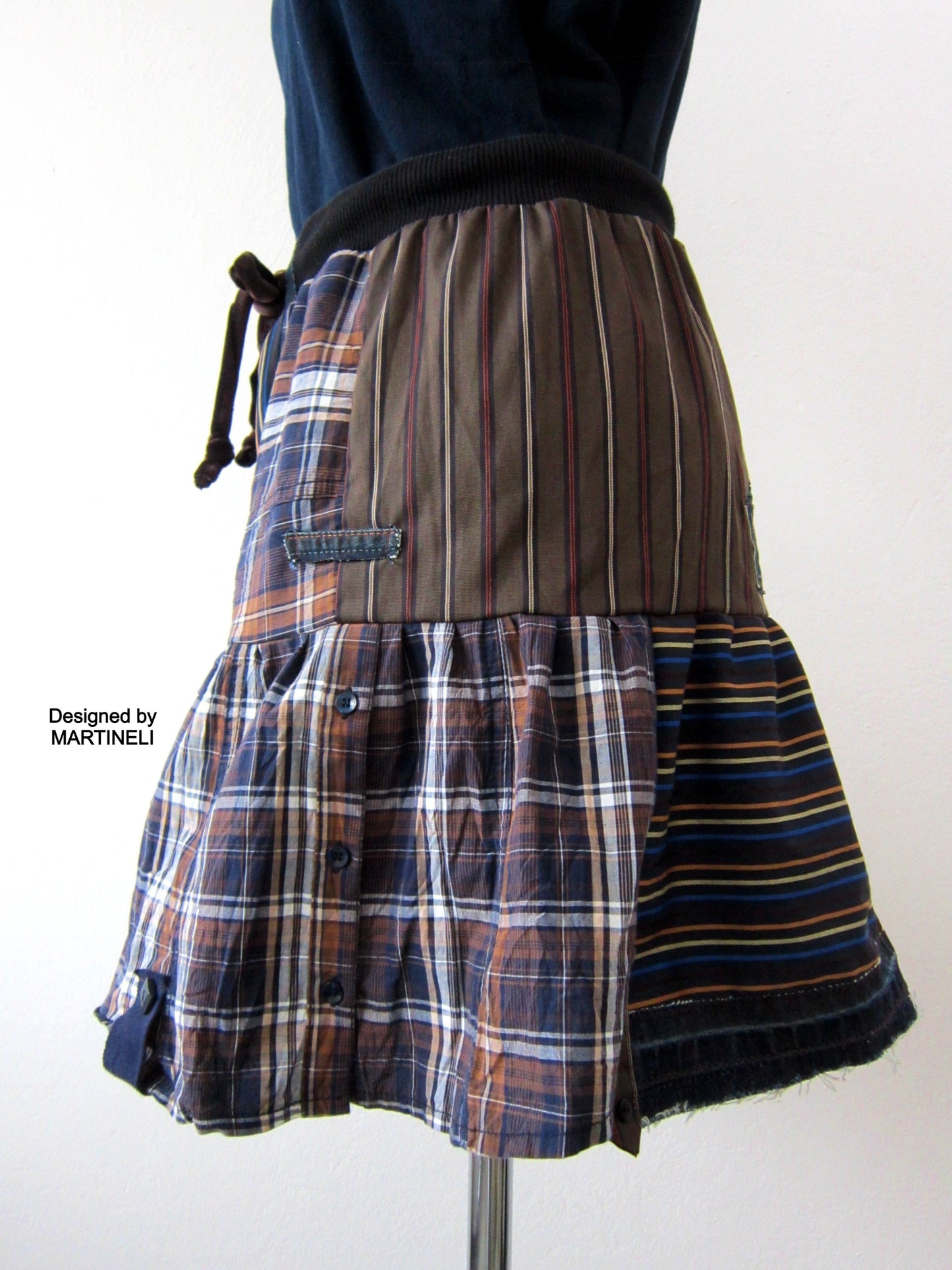 Short Denim Skirt,S Patchwork Mini Smocked Skirt