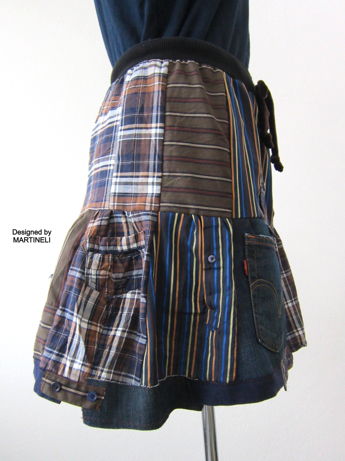 Short Denim Skirt,S Patchwork Mini Smocked Skirt