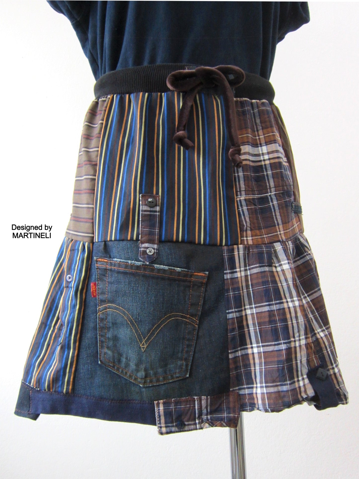 Short Denim Skirt,S Patchwork Mini Smocked Skirt