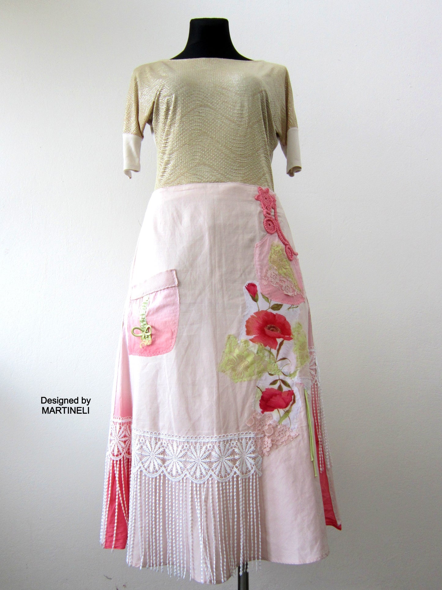 Long Fringe Skirt,M/XL Beige Summer Skirt