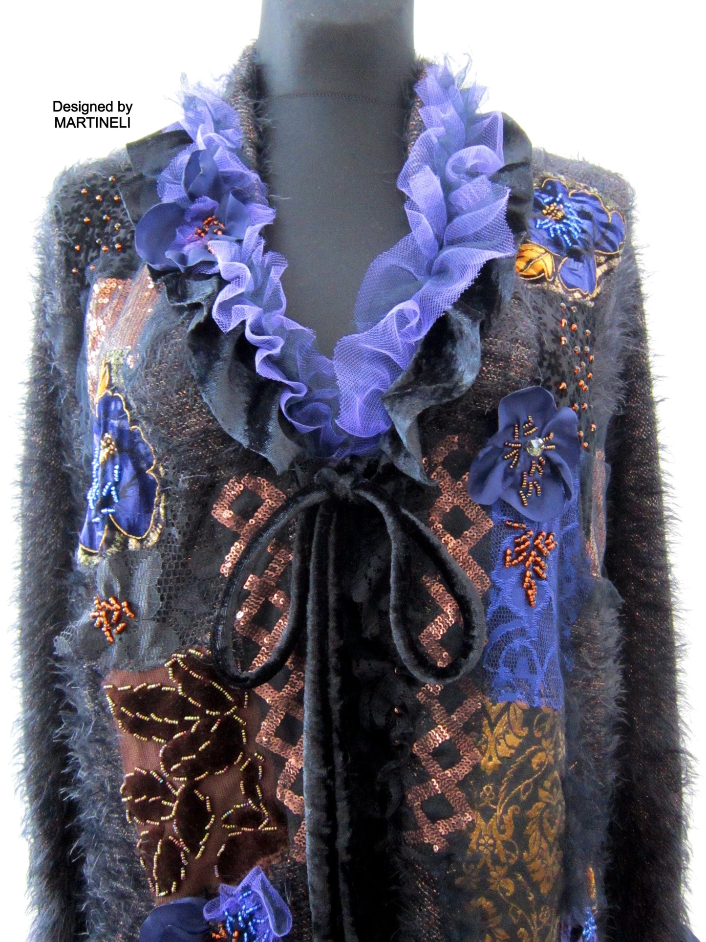 Black Knit Cardigan,XL Boho Style Embroidered Cardigan Dress