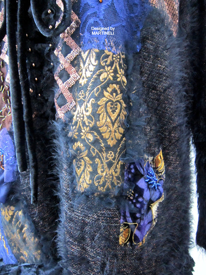 Black Knit Cardigan,XL Boho Style Embroidered Cardigan Dress