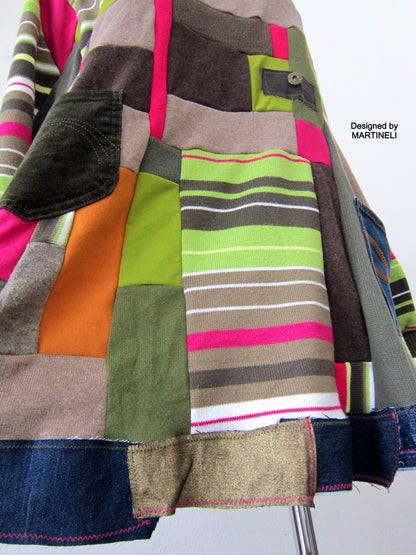 Plus Size Dresses for Women,2X Colourful Patchwork Upcycled Sweater Dress