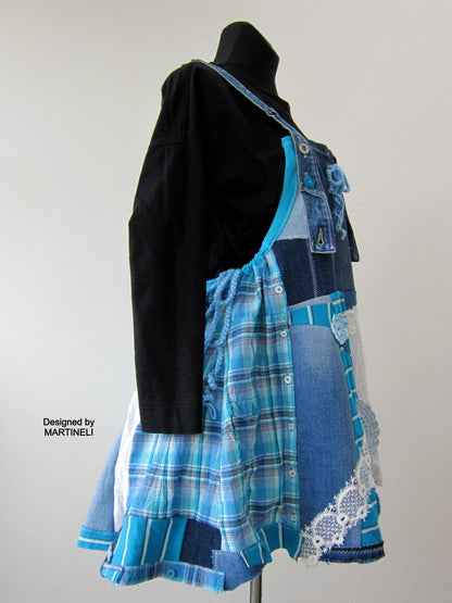 Plus Size  Denim Jumper Dress,XL/2XL Dungarees Dress