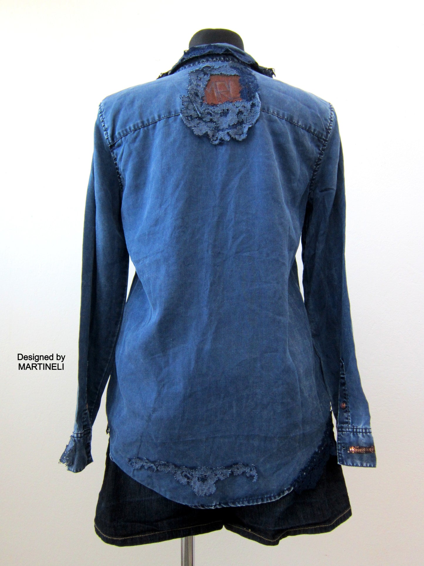 Long Sleeve Boho Chic Denim Shirt,M/L Embroidered Shirt for Women