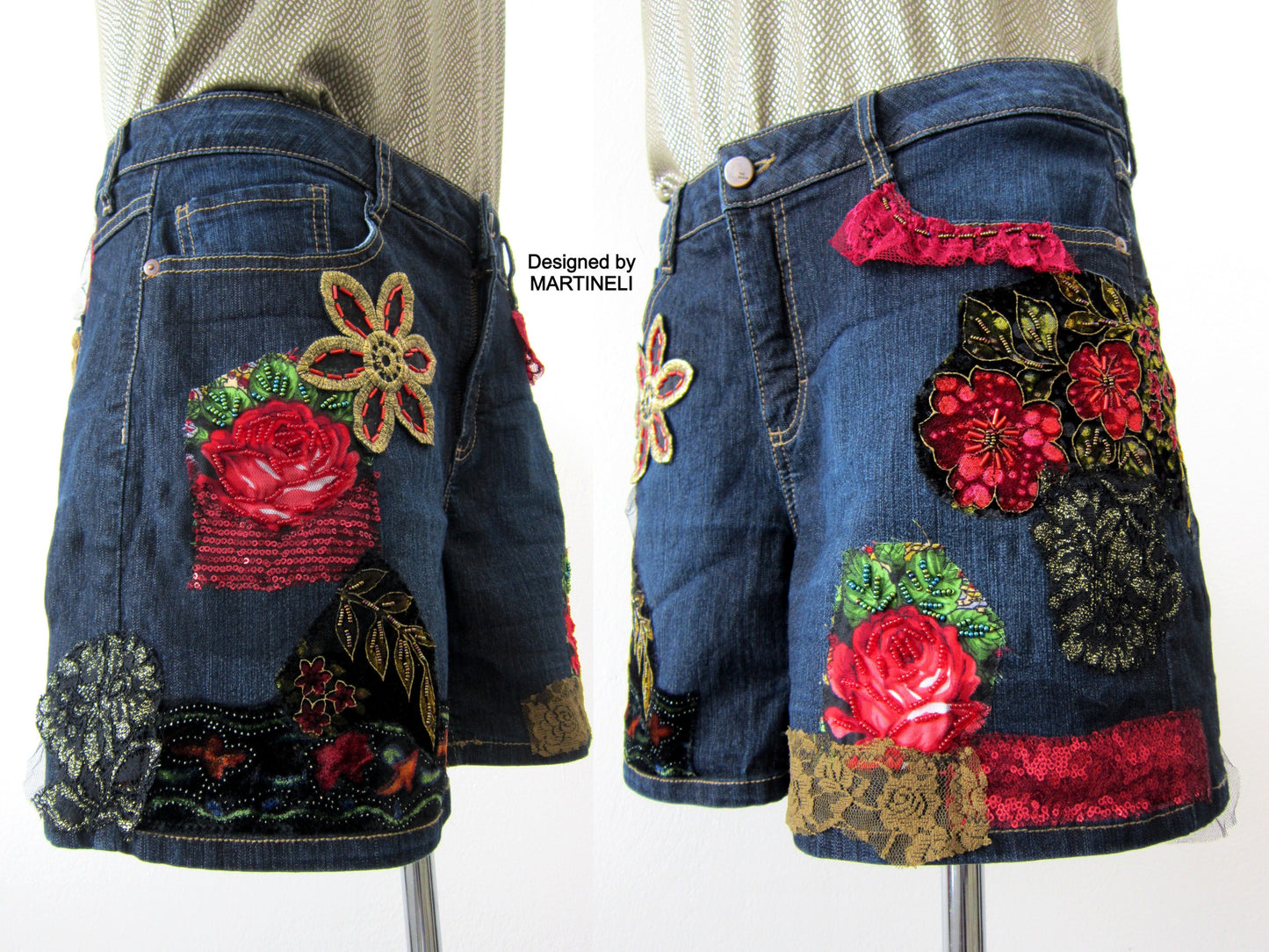 Women`s Denim Shorts,Summer Jean ShortsM/L Upcycled Clothing for Women