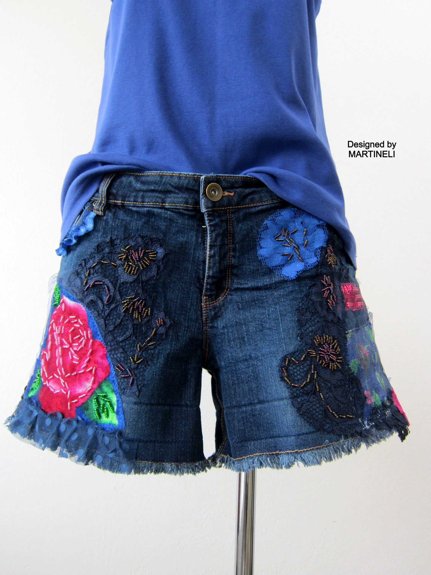 Embroidered Denim Shorts M/L Boho Style Denim Pants