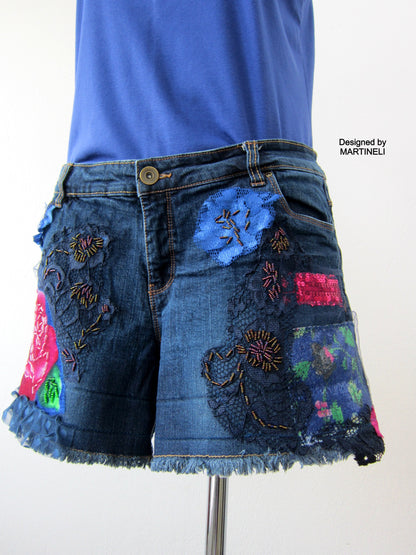 Embroidered Denim Shorts M/L Boho Style Denim Pants