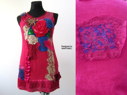 Pink Sleeveless Tank Dress,S size Short Summer Floral Dress