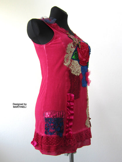 Pink Sleeveless Tank Dress,S size Short Summer Floral Dress