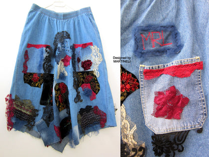Plus Size Long Denim Skirt XL/2XL Boho Style Denim Skirt