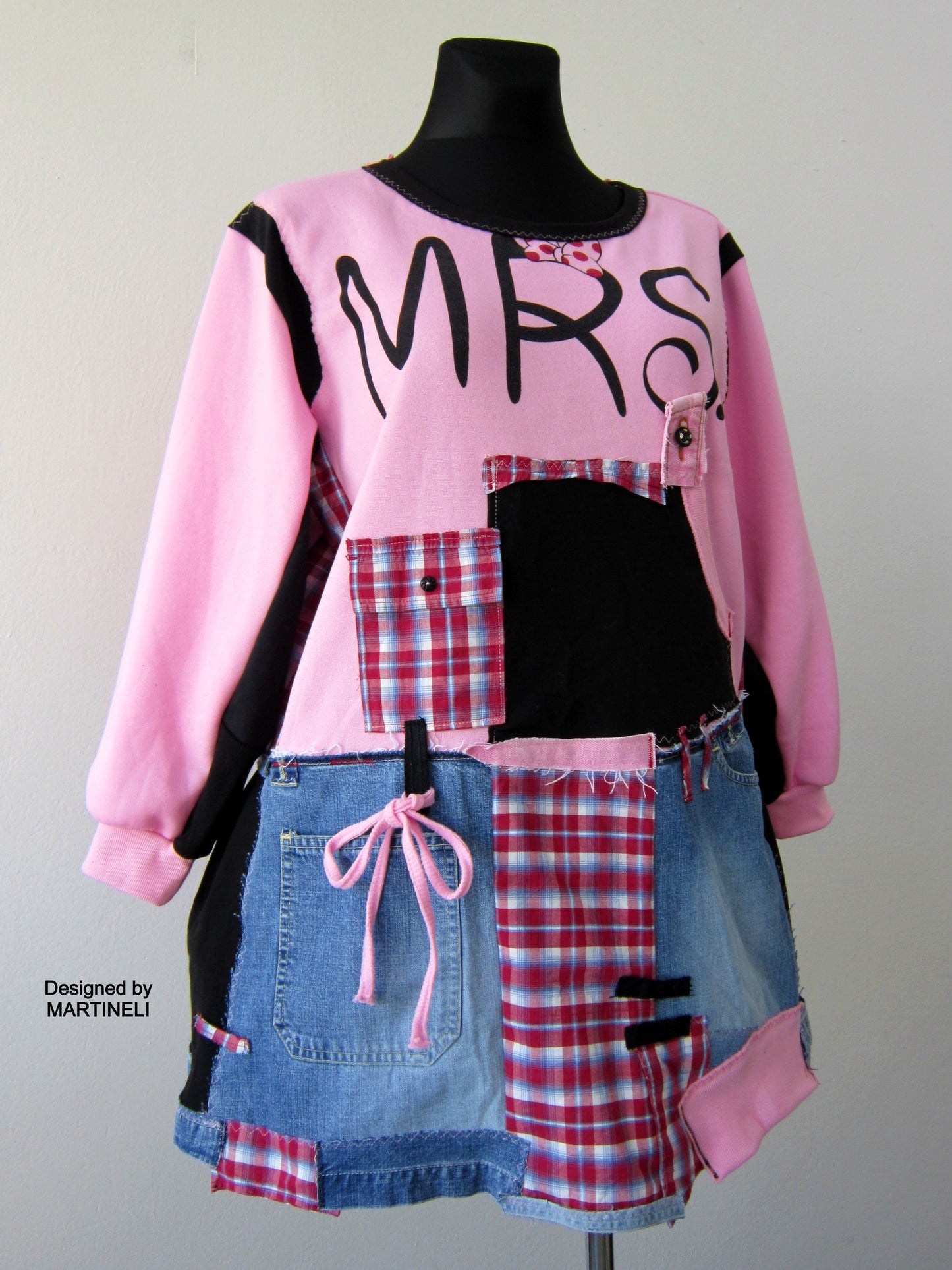 Plus Size 2XL Upcycled Pink Cotton Sweatshirt Dress