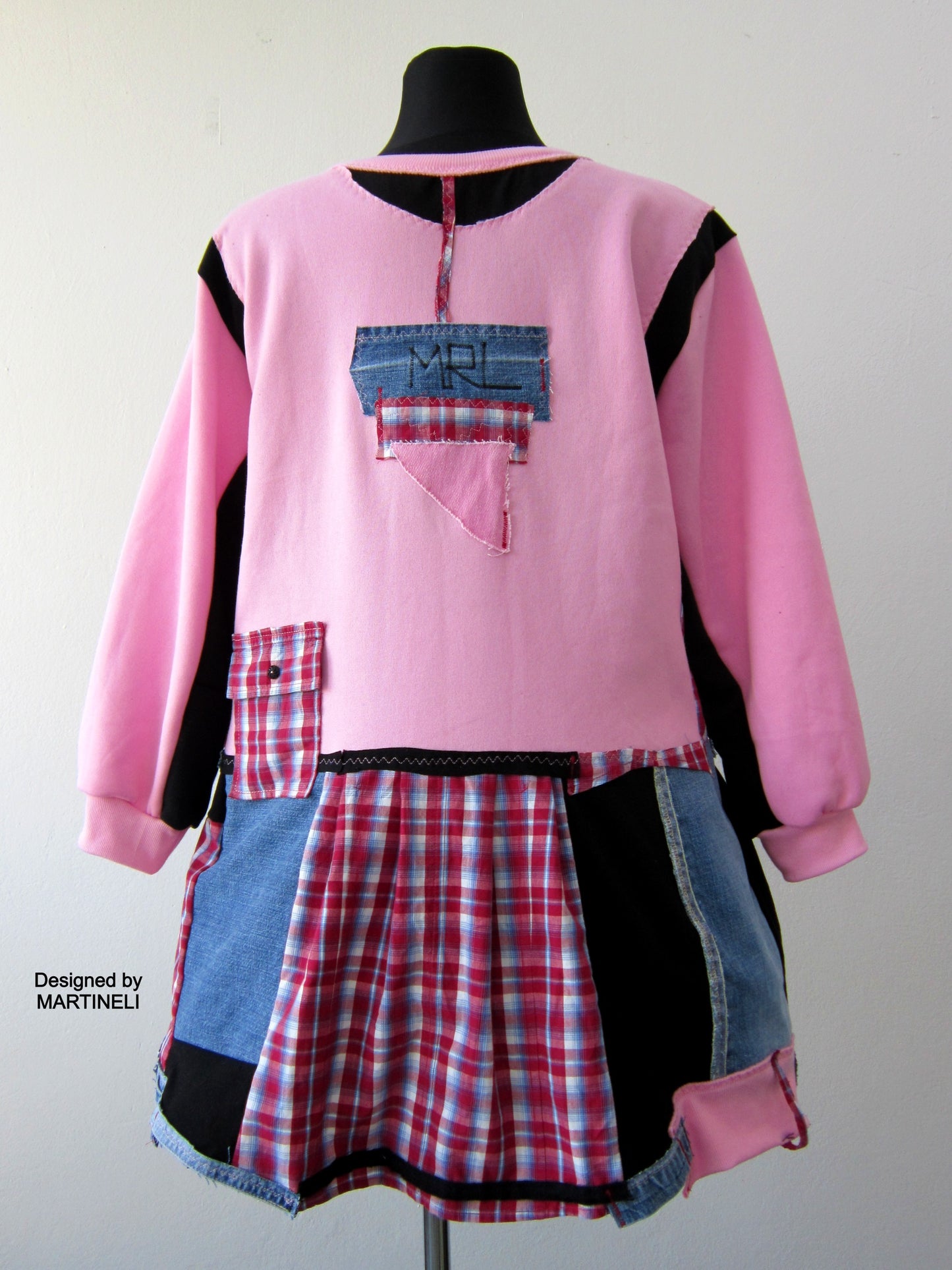 Plus Size 2XL Upcycled Pink Cotton Sweatshirt Dress
