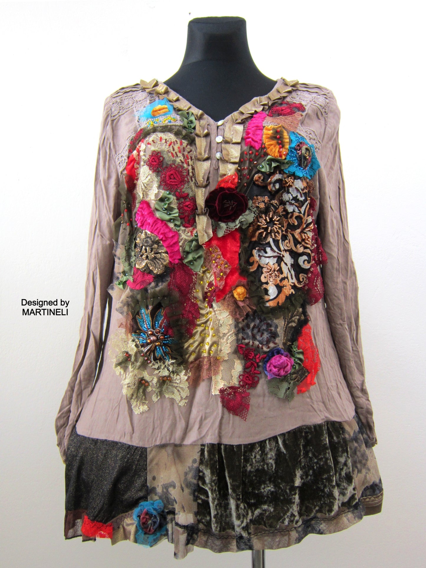 Long Sleeves Embroidered Shirt Dress,XL Boho Hippie Summer Dress