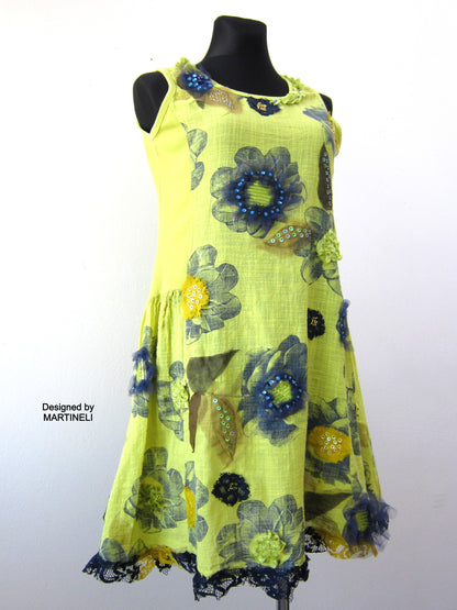 Yellow Linen Dress,Sleeveless Dress,Midi Dress