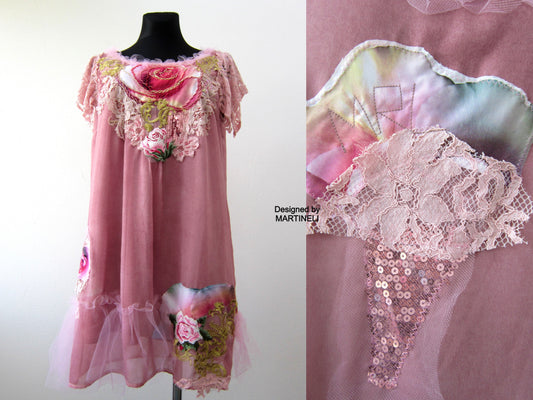 Pink Summer Dress for Women,Boho Embroidered Midi Dress