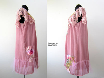 Pink Summer Dress for Women,Boho Embroidered Midi Dress