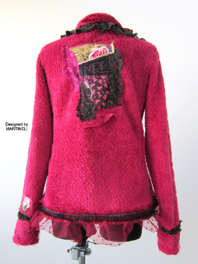 Pink Faux Fur Gypsy Jacket, M/L Embroidered Warm Jacket