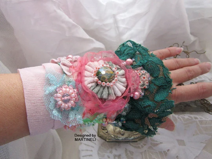 Pink Cuff Bracelet,Romantic Bracelet,Embroidered Bracelet