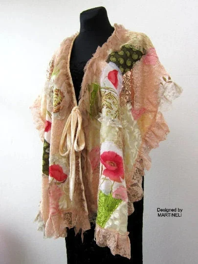 Embroidered Cape,Boho Floral Shawl for Women